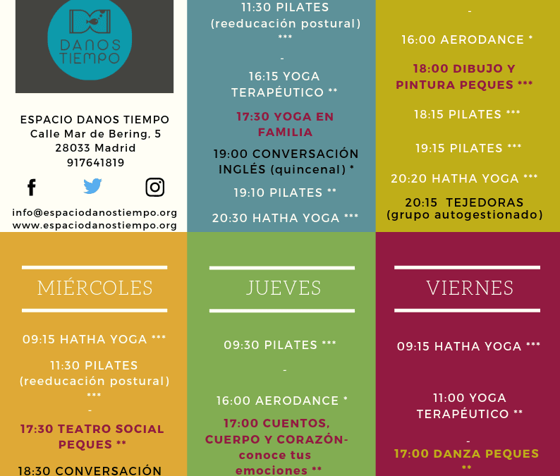Actividades y clases del nuevo curso (ocio y bienestar)
