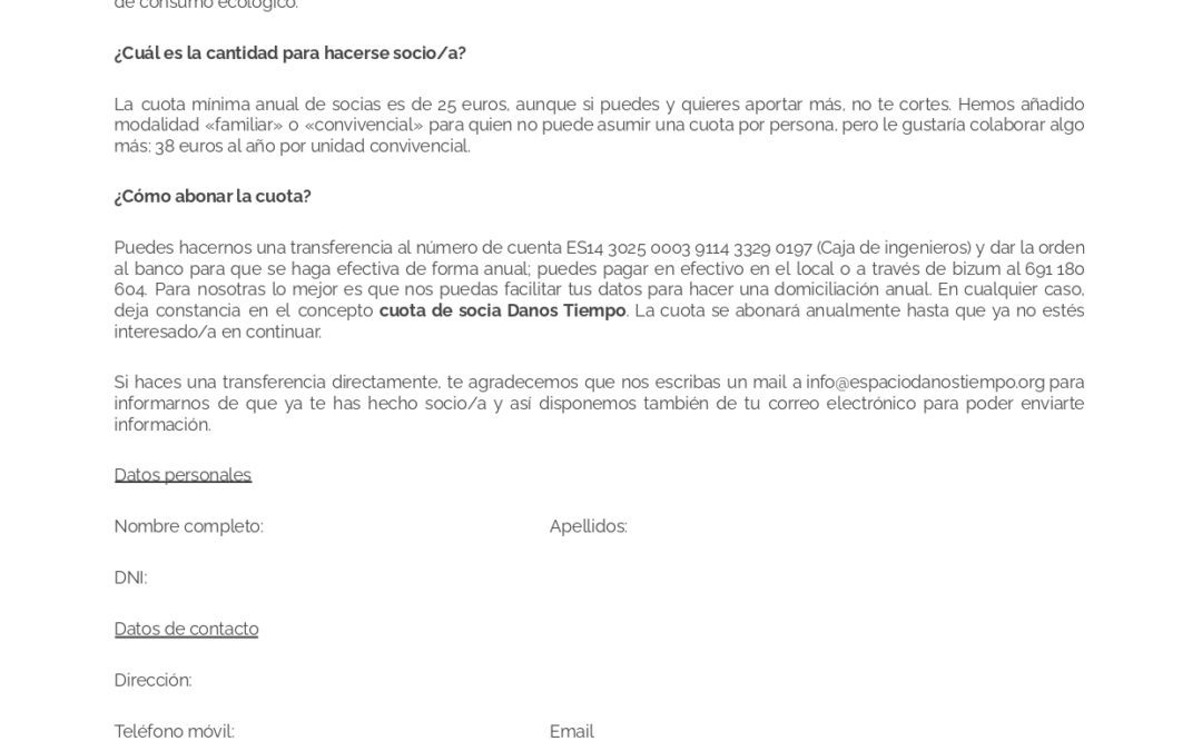 Hazte donante o soci@ de Danos Tiempo y apoya este proyecto sin ánimo de lucro